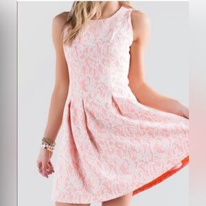 Miami Pink and White Lace Midi Dress